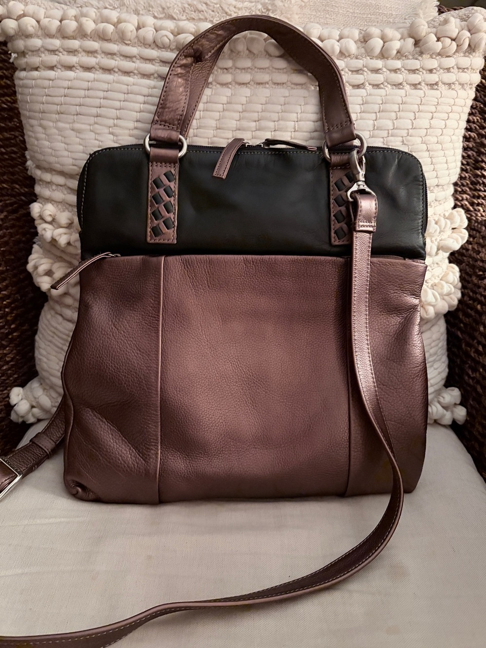 Derek Alexander Central Park Two-Tone Leather Handbag